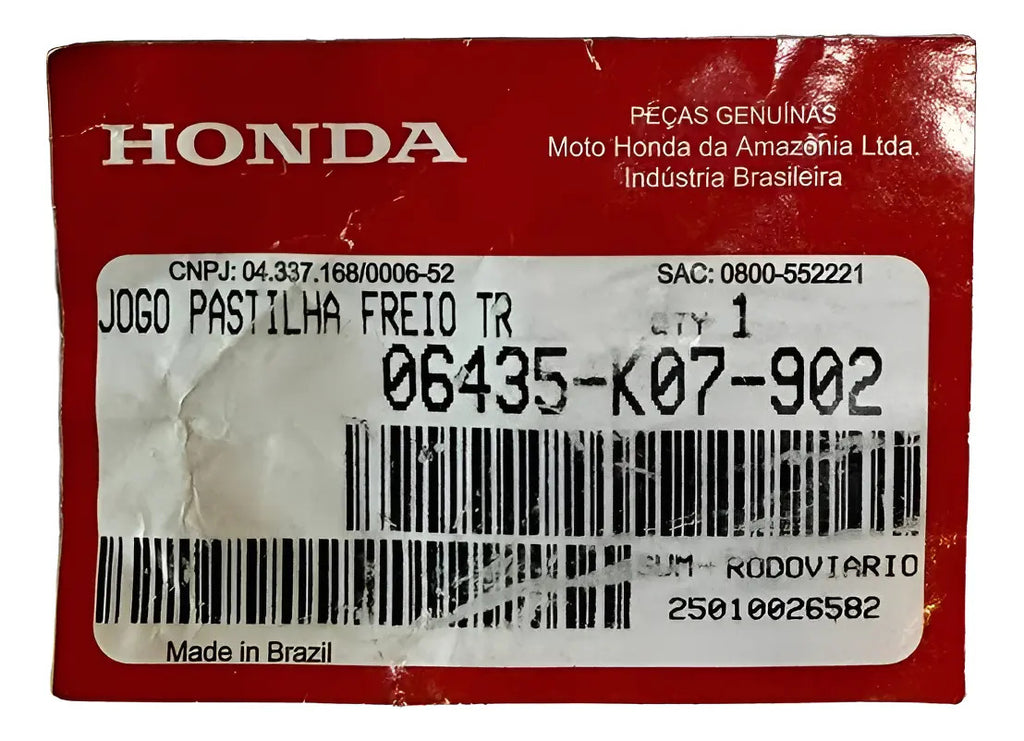 Pastilha Traseira Cg Titan 160 2025-26 100% Original Honda